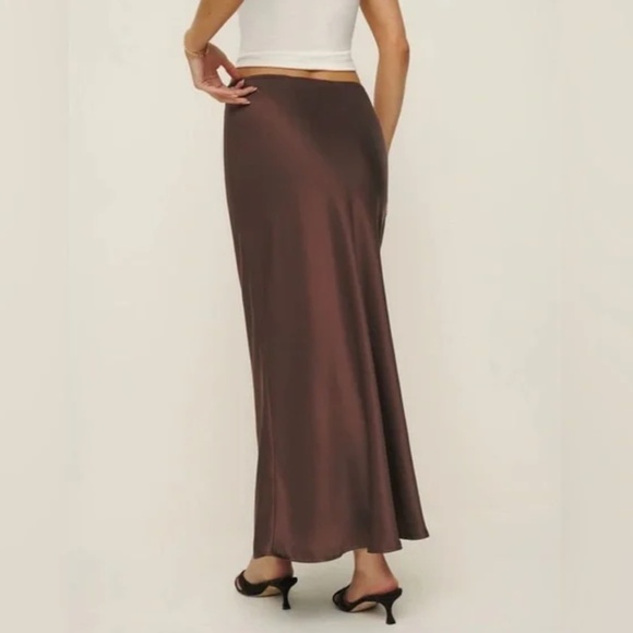BEST Reformation Layla Silk Midi Skirt - Cafe Brown Chocolate Causal Classic - Picture 4 of 9